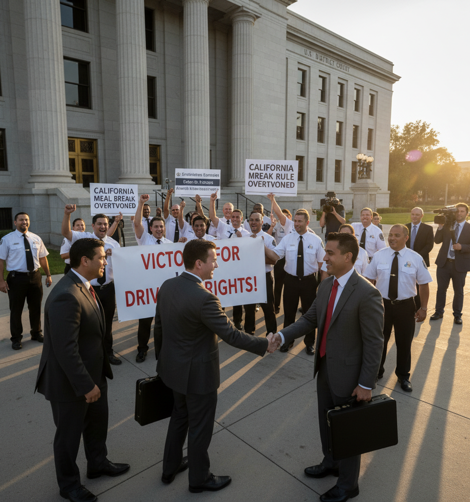 Federal Court Strikes Down California's Bus Driver Meal Break Rule — AI-generated illustration