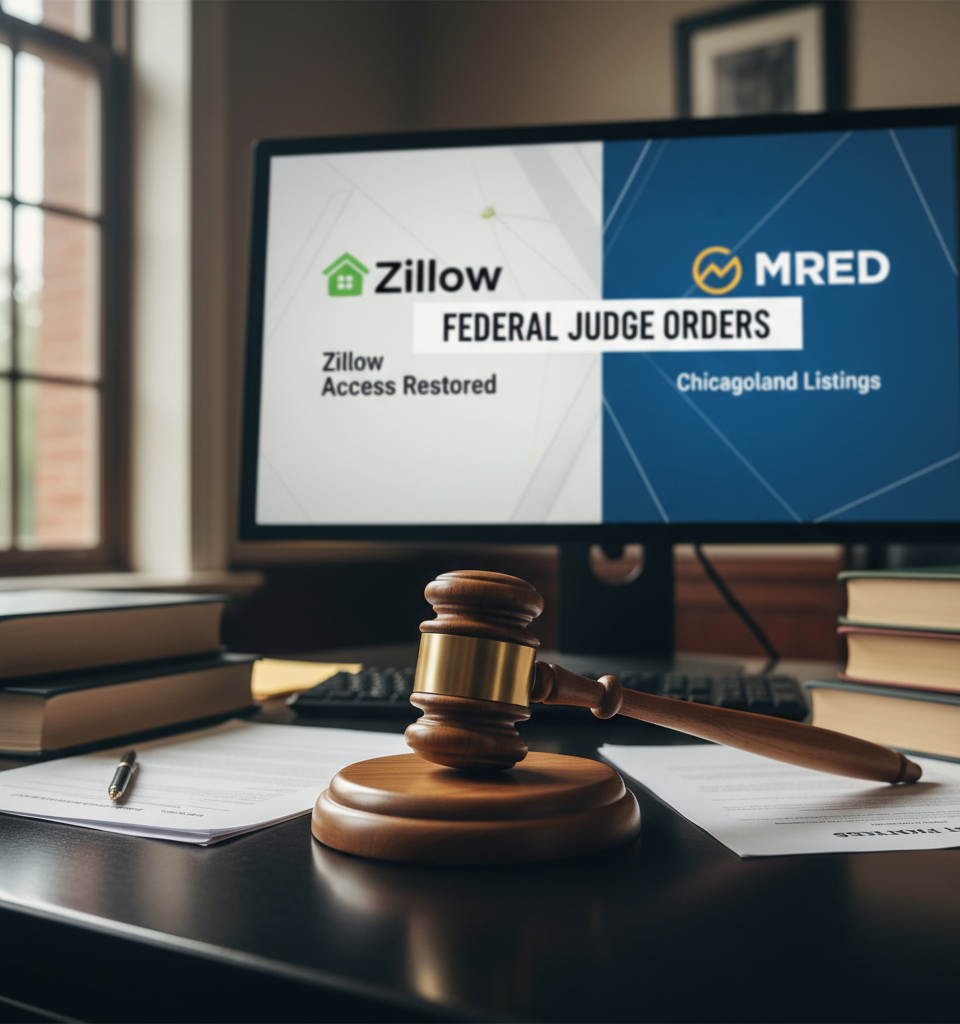 Federal Judge Orders MRED to Restore Zillow's Access to Chicagoland Listings — AI-generated illustration
