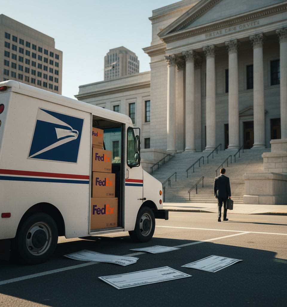 Federal Prosecutors Allege USPS Carriers Stole, Shipped $24M in Checks via FedEx — AI-generated illustration