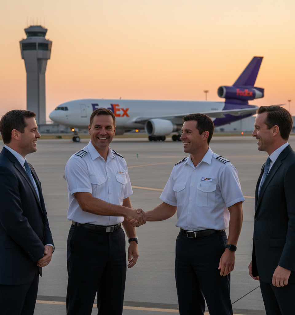 FedEx and Pilots Reach Tentative Agreement After Five-Year Standoff, Awaiting Ratification — AI-generated illustration