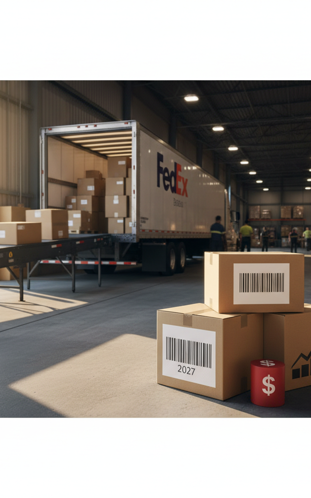 FedEx Prepares 5.9% Rate Hike and Surcharge Increases for 2027 — AI-generated illustration