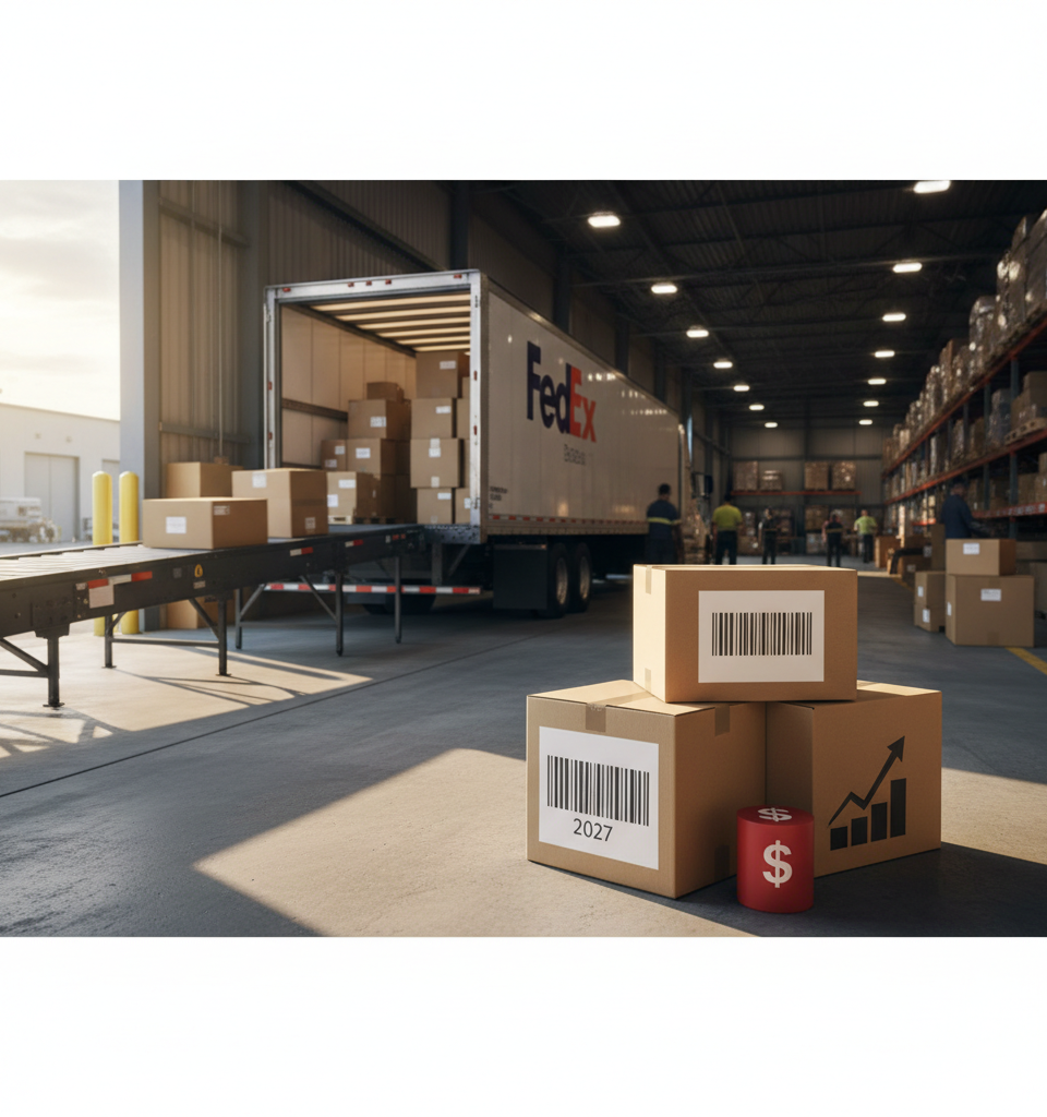 FedEx Prepares 5.9% Rate Hike and Surcharge Increases for 2027 — AI-generated illustration