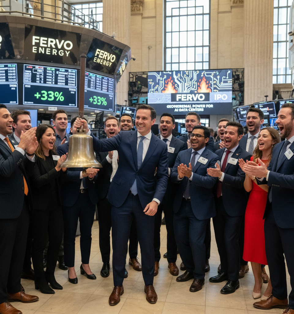 Fervo Energy Soars 33% in Landmark IPO, Fueled by AI Data Center Demand for Geothermal Power — AI-generated illustration