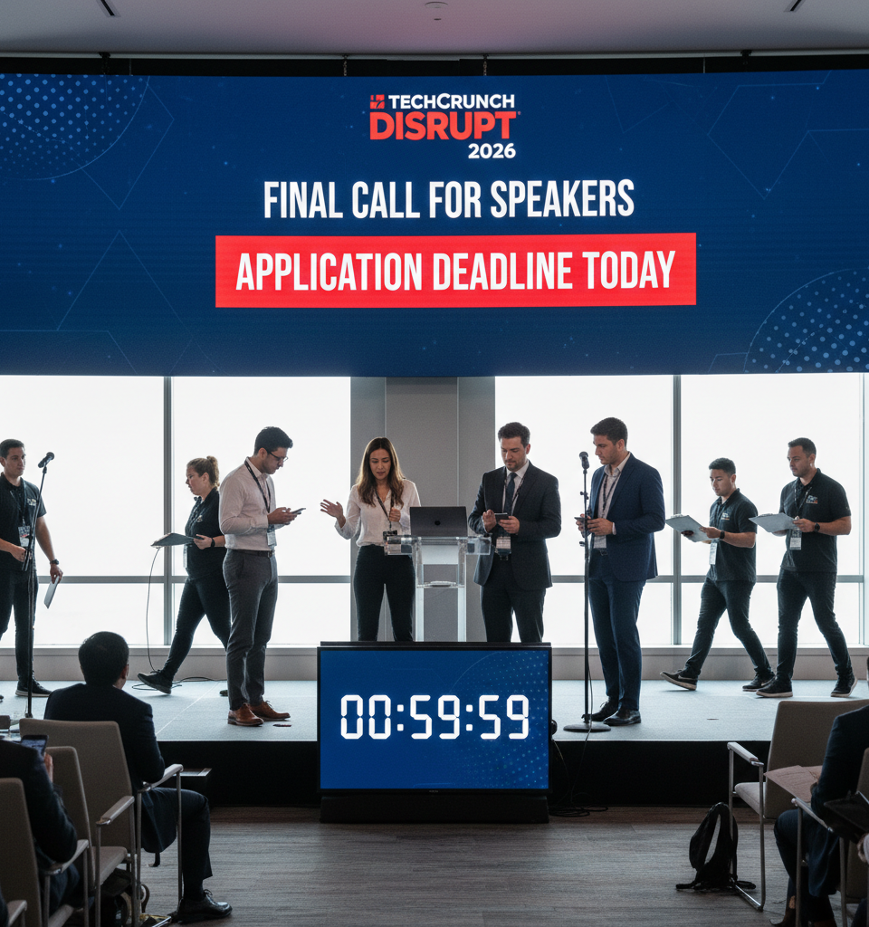 Final Call for Speakers: TechCrunch Disrupt 2026 Application Deadline Today — AI-generated illustration