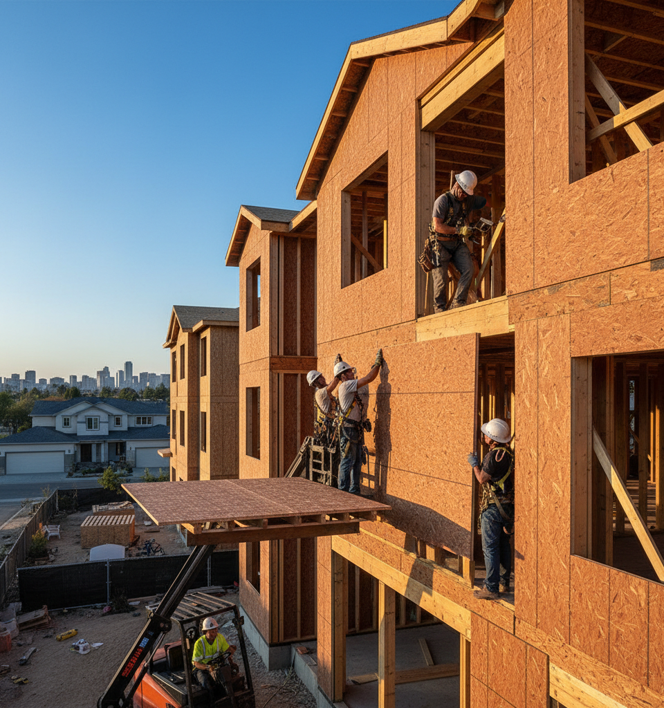 Fire-Retardant OSB: Revolutionizing Fire Safety and Construction Standards — AI-generated illustration