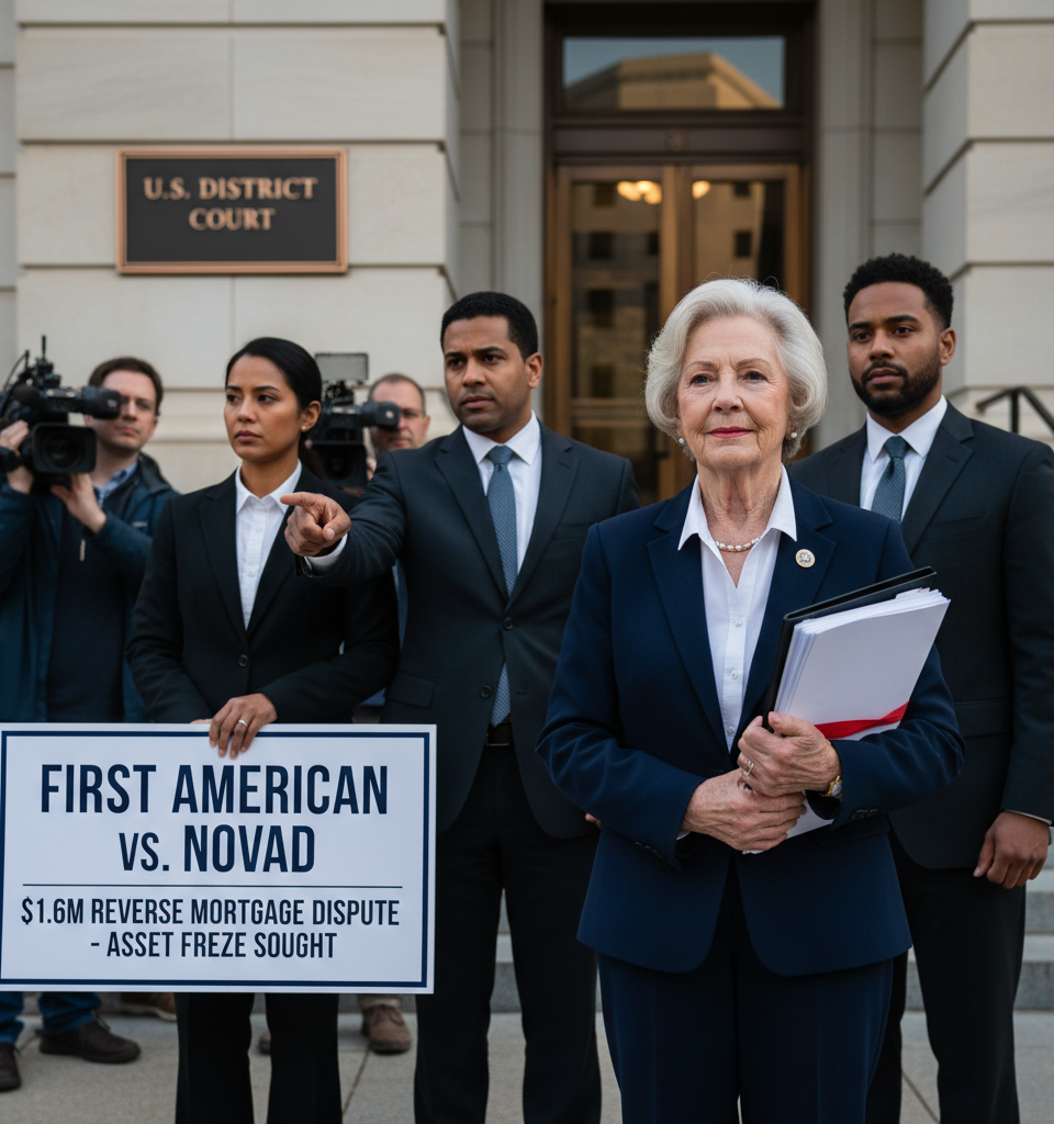 First American Sues Novad Over $1.6M Reverse Mortgage Fee Dispute, Seeks Asset Freeze — AI-generated illustration