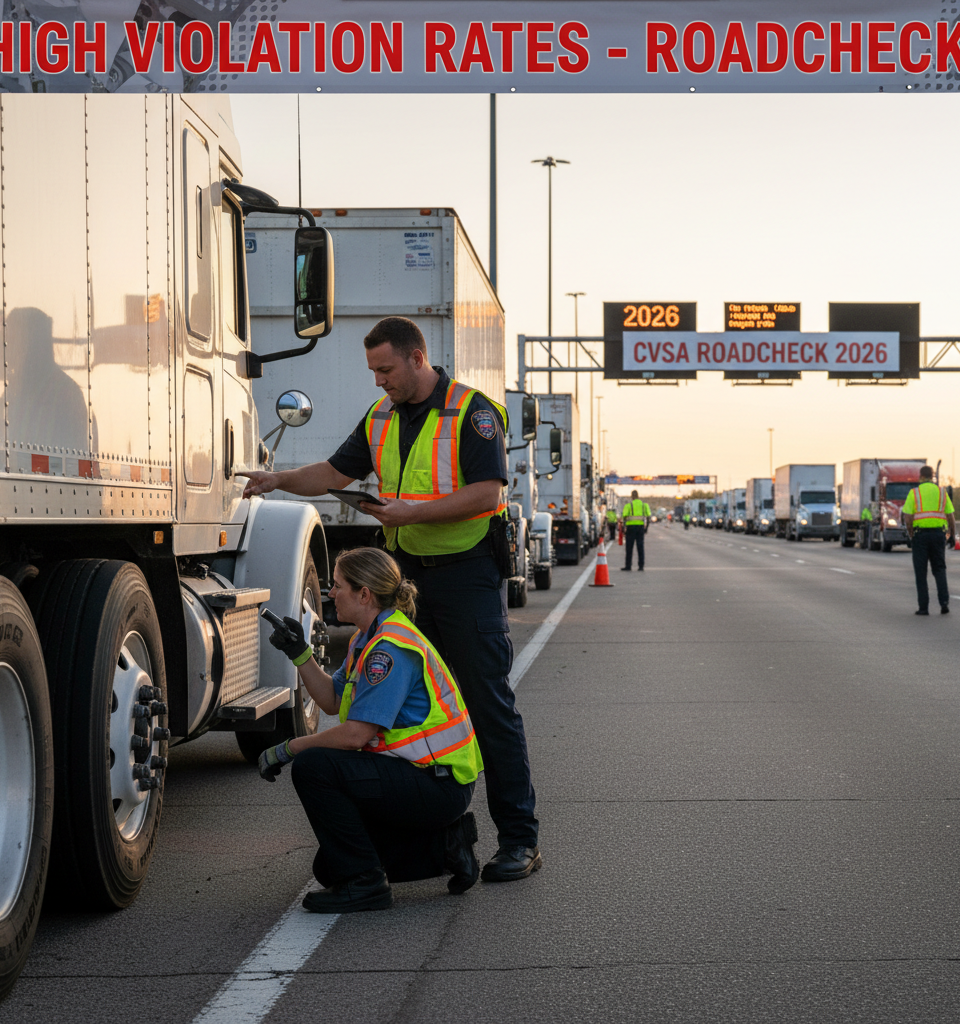First Day of 2026 CVSA Roadcheck Reveals High Violation Rates, Signaling Industry Challenges — AI-generated illustration
