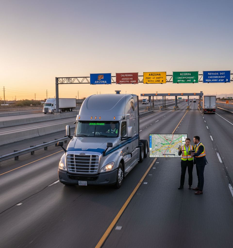 Fleets Eye Network-Wide Bypass Strategies to Navigate Patchwork State Regulations — AI-generated illustration