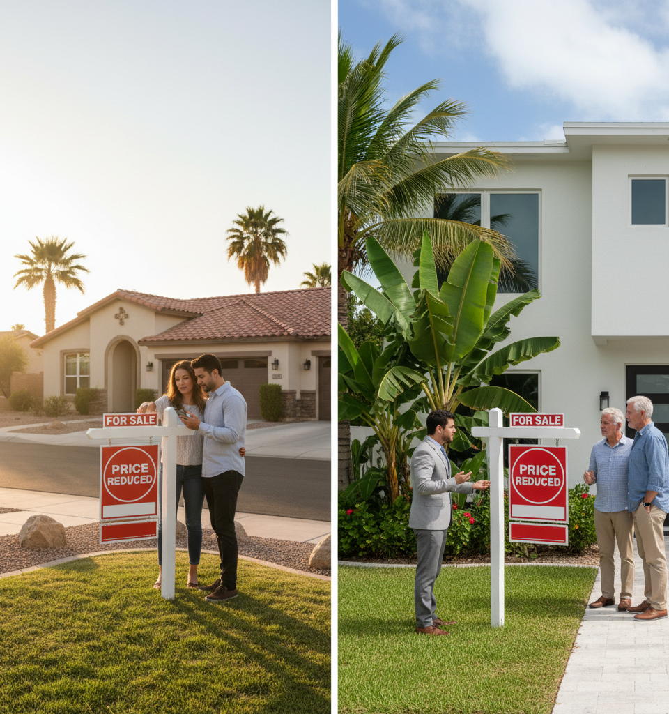 Florida and Arizona Housing Markets Face Steep Price Cuts Amid Shifting Demand — AI-generated illustration
