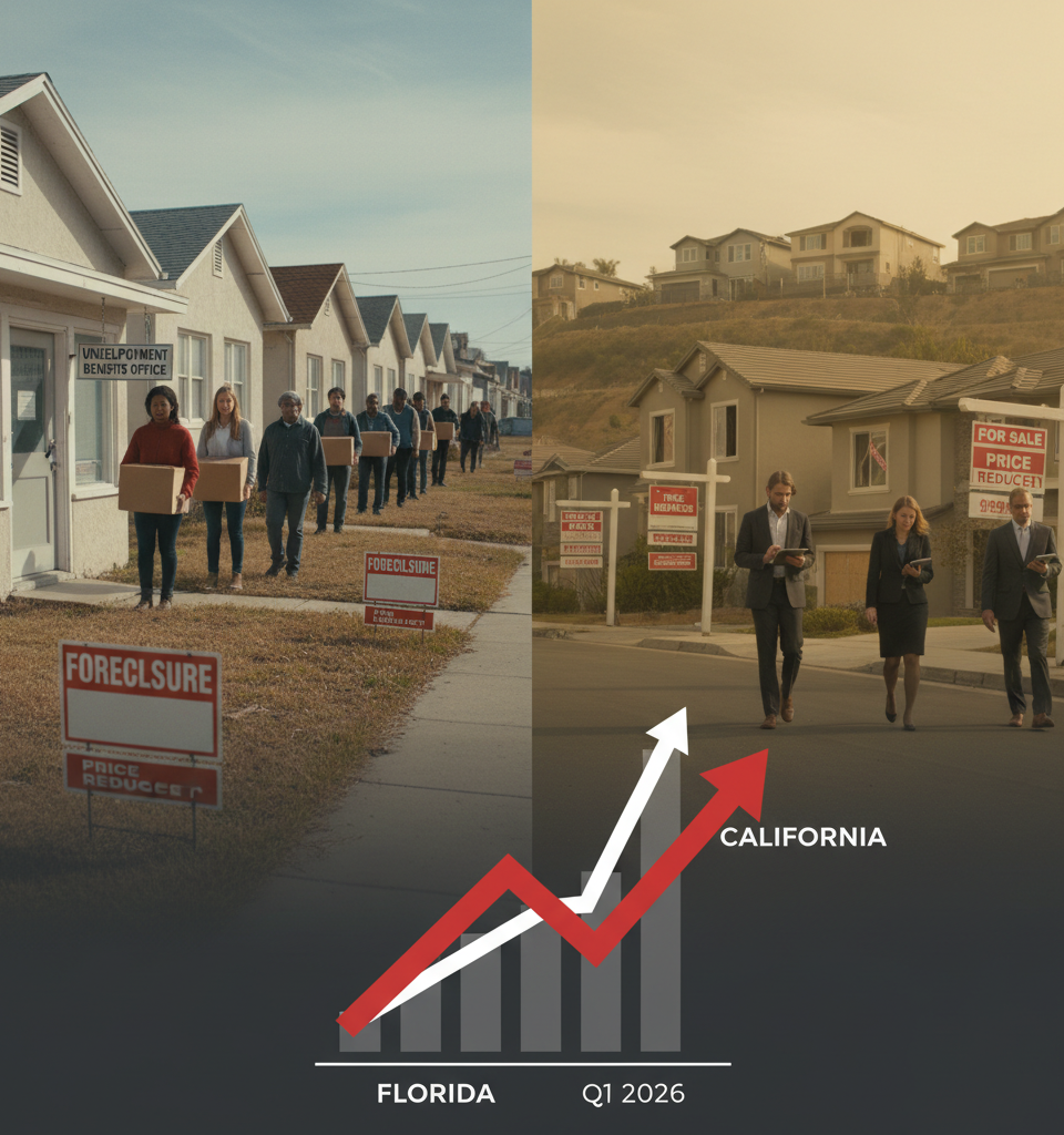 Florida, California Counties Leading High-Risk Housing Markets in Q1 2026 — AI-generated illustration