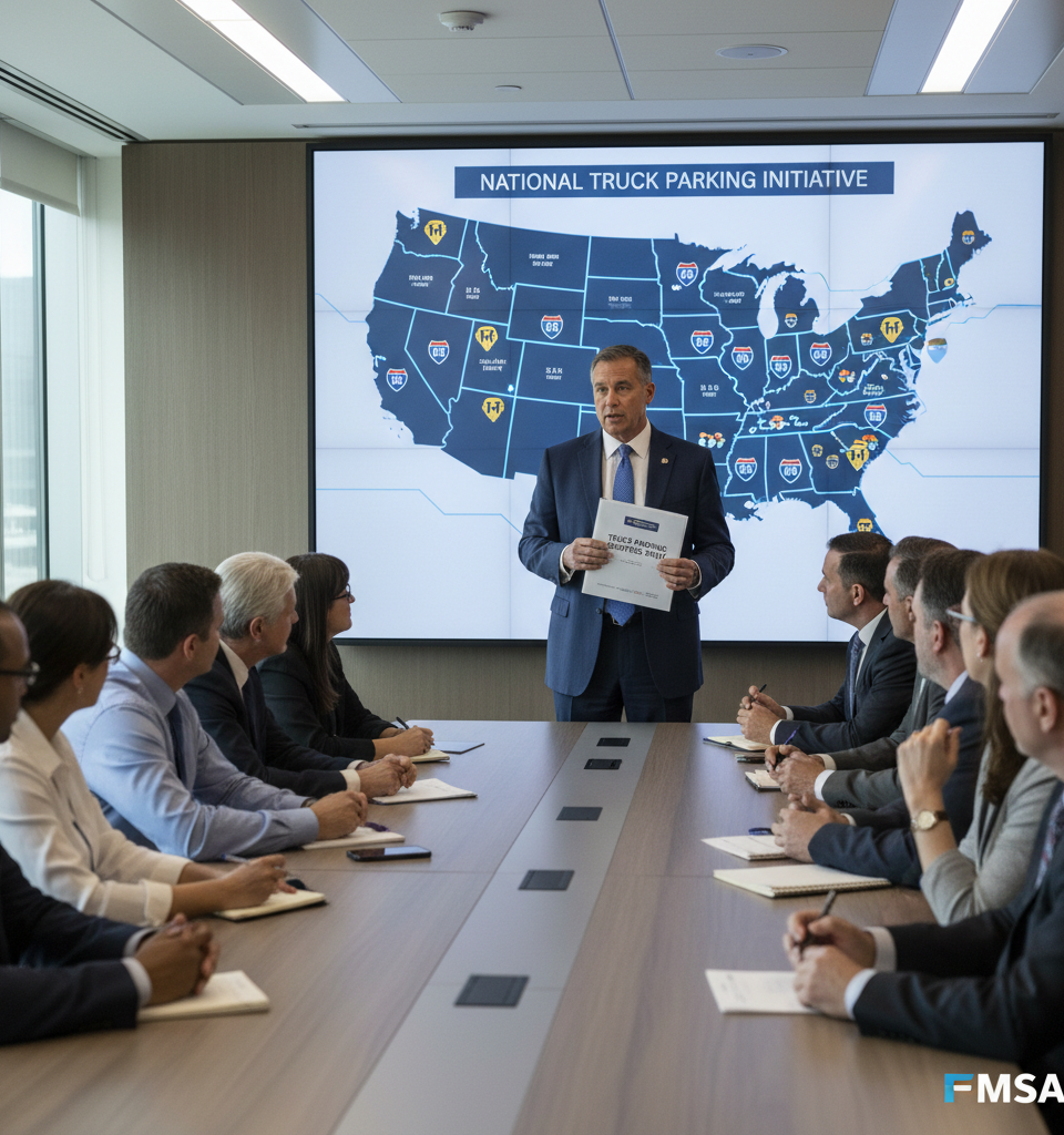 FMCSA Initiates Critical Study into Truck Parking Shortage, Seeks Industry Input — AI-generated illustration