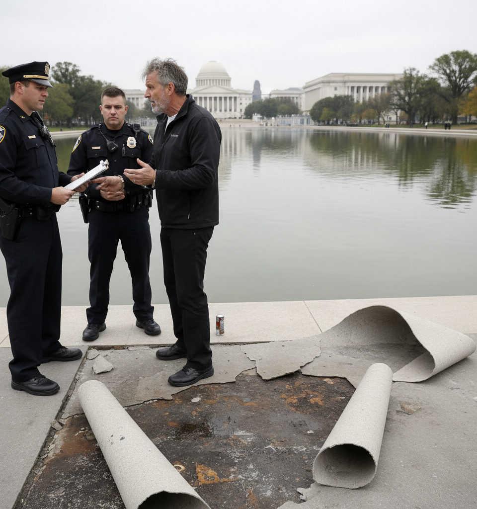 Former Olympian David Hearn Arrested at Reflecting Pool Amid Vandalism Claims — AI-generated illustration