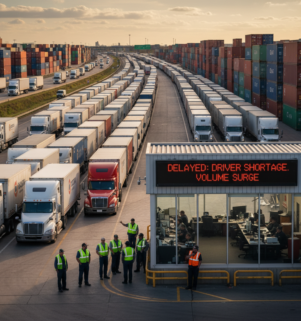 Freight Boom Strains Major Carriers: Driver Demand Outstrips Supply Amid Surging Volumes — AI-generated illustration