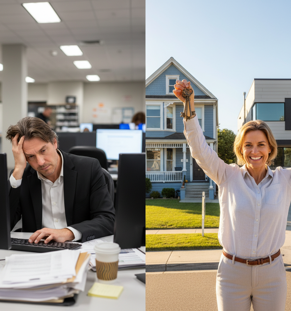 From Burnout to Financial Freedom: How Two Rental Properties Transformed a Professional's Career — AI-generated illustration