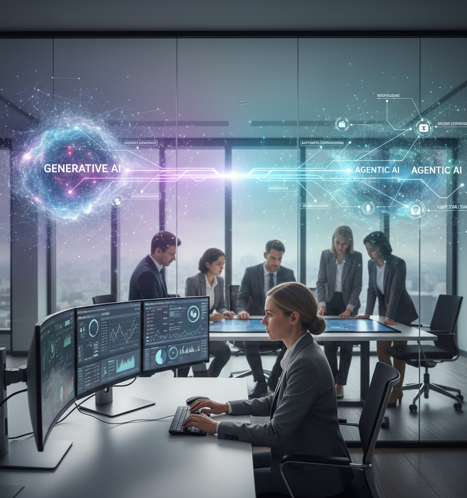 From Generative to Agentic AI: The Next Frontier for Enterprise Finance — AI-generated illustration