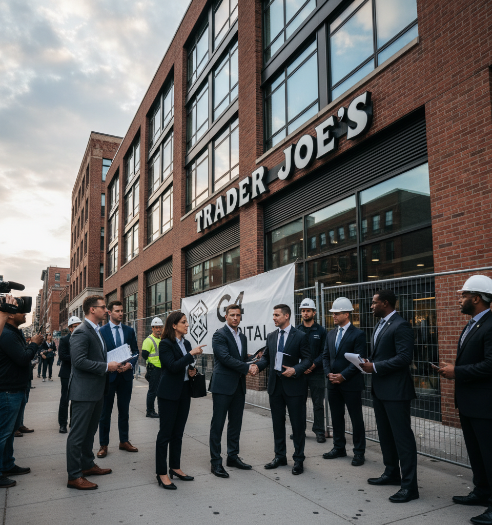 G4 Capital Seizes Williamsburg Trader Joe's Site in $65M Foreclosure — AI-generated illustration