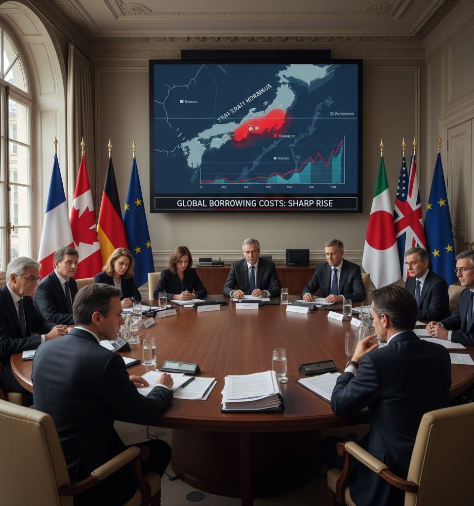 G7 Finance Ministers Confront Strait of Hormuz Crisis Amid Surging Global Borrowing Costs — AI-generated illustration