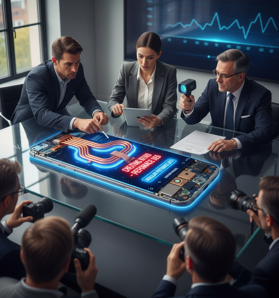Gaming Phone Makers Under Scrutiny for Alleged Benchmark Manipulation Amid Liquid Cooling Claims — AI-generated illustration