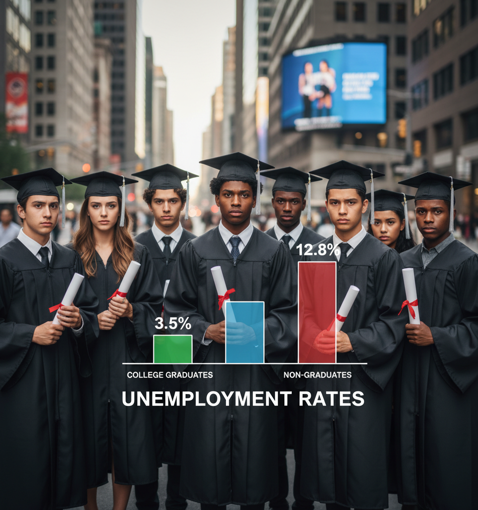 Gen Z's Degree Dilemma: Data Reveals Graduates Outpace Non-Graduates in Employment — AI-generated illustration
