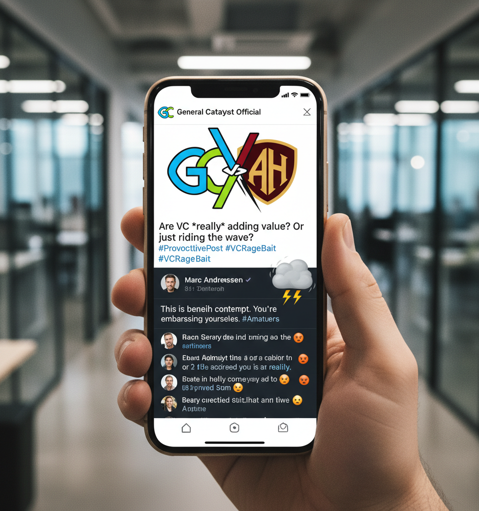 General Catalyst's Provocative Post Ignites VC 'Rage Bait' Storm, Drawing Andreessen's Ire — AI-generated illustration