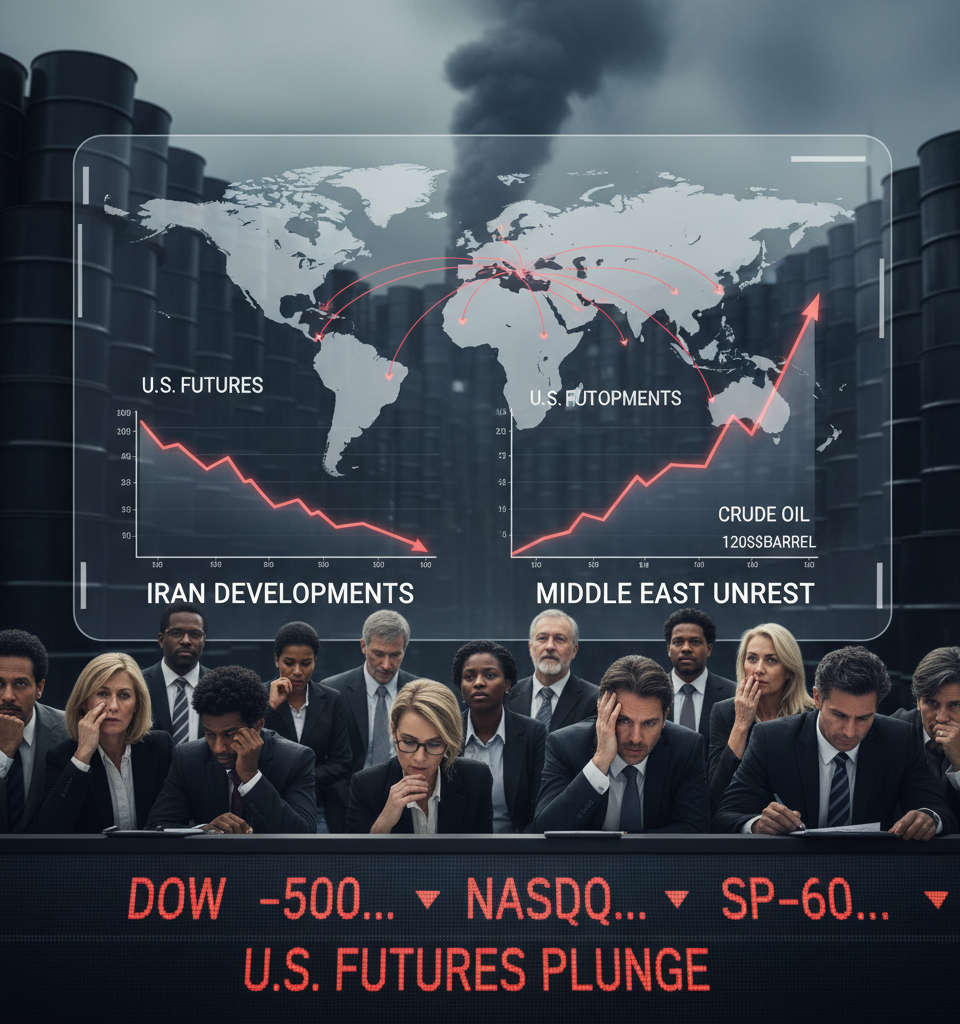 Geopolitical Tensions Rock Markets: U.S. Futures Plunge, Oil Surges on Iran Developments — AI-generated illustration
