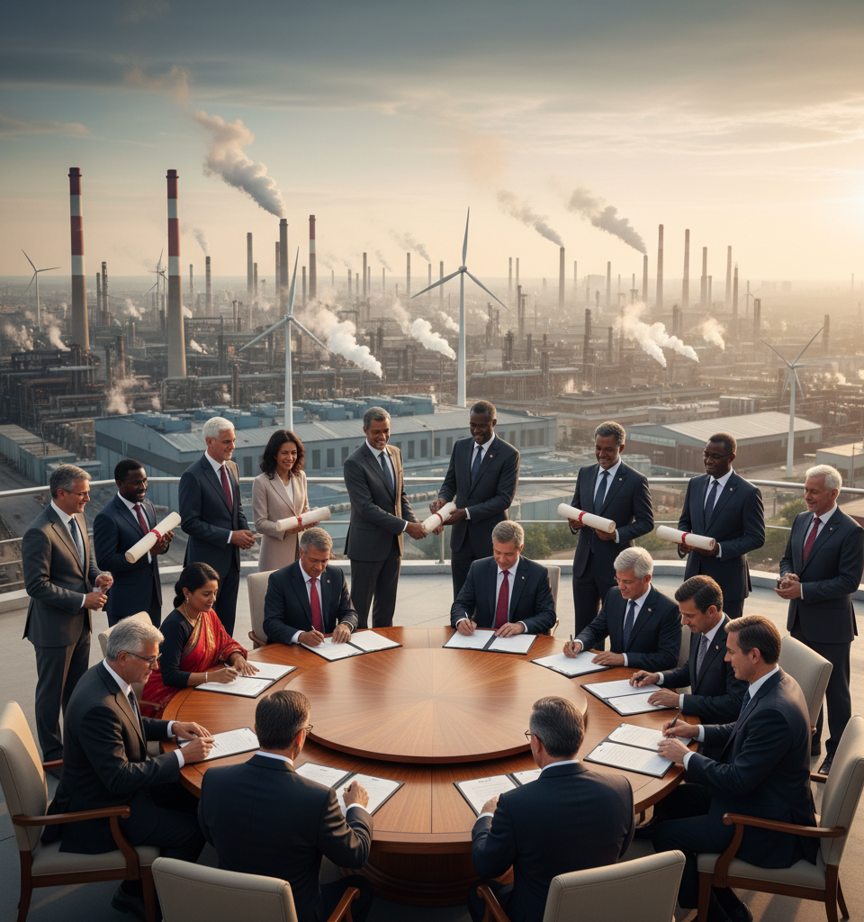 Global Climate Summit Yields Historic Agreement on Industrial Emissions — AI-generated illustration