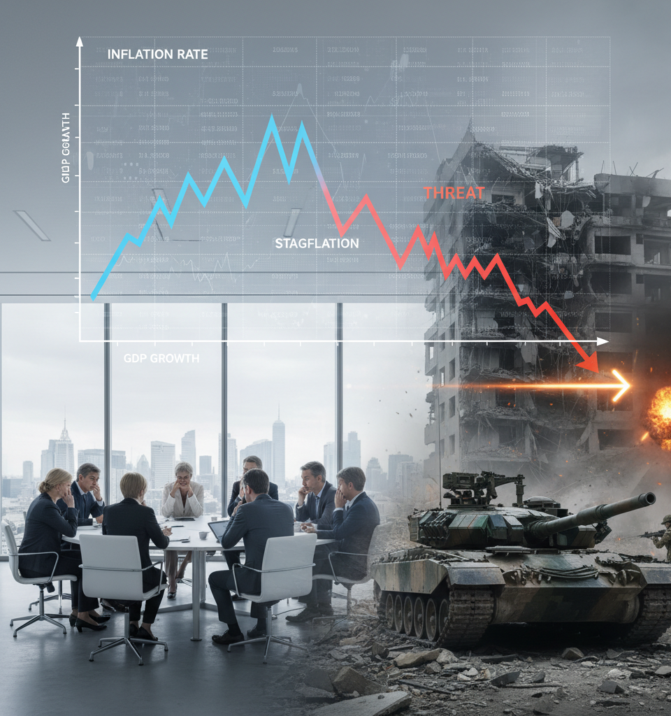 Global Economy Grapples with Stagflation Threat Amidst Geopolitical Conflict — AI-generated illustration