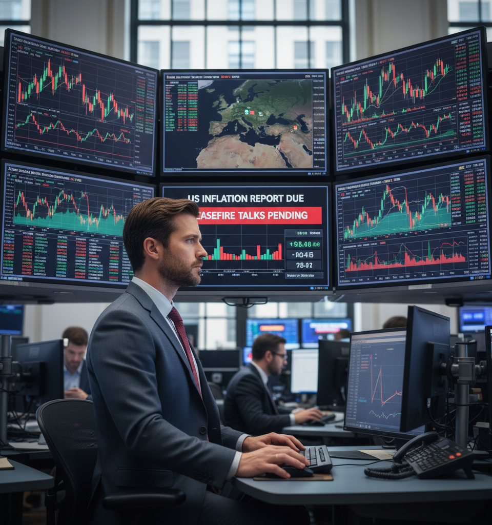 Global Markets on Edge as Ceasefire Hopes & US Inflation Report Loom — AI-generated illustration