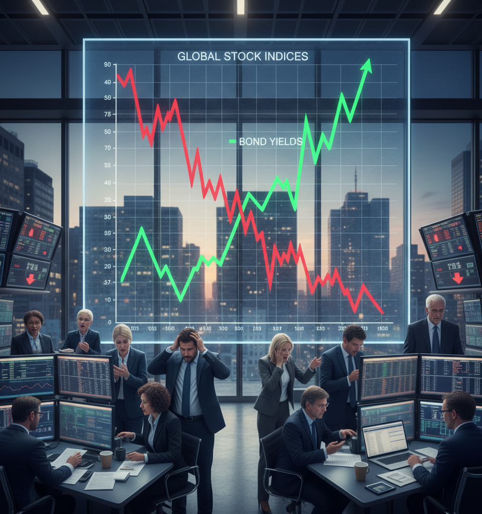 Global Markets Reel as Inflation Fears Drive Bond Yields Up, Stocks Down — AI-generated illustration