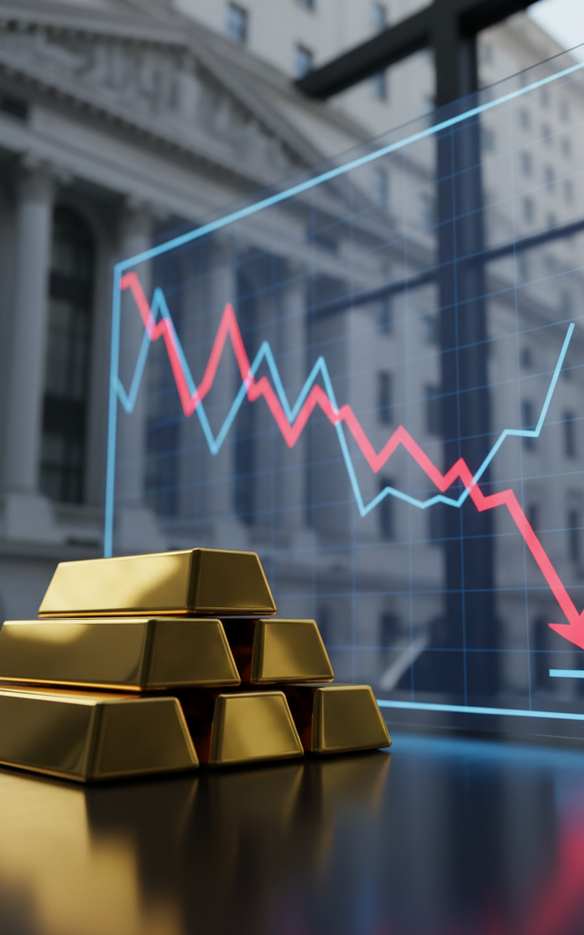 Gold Prices Dip Below $4,400 as Strong Payrolls Fuel Renewed Fed Rate Hike Expectations — AI-generated illustration