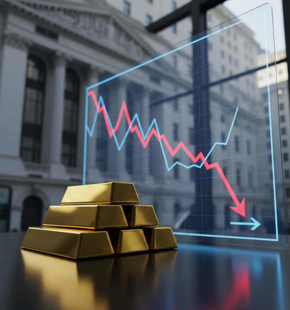 Gold Prices Dip Below $4,400 as Strong Payrolls Fuel Renewed Fed Rate Hike Expectations — AI-generated illustration