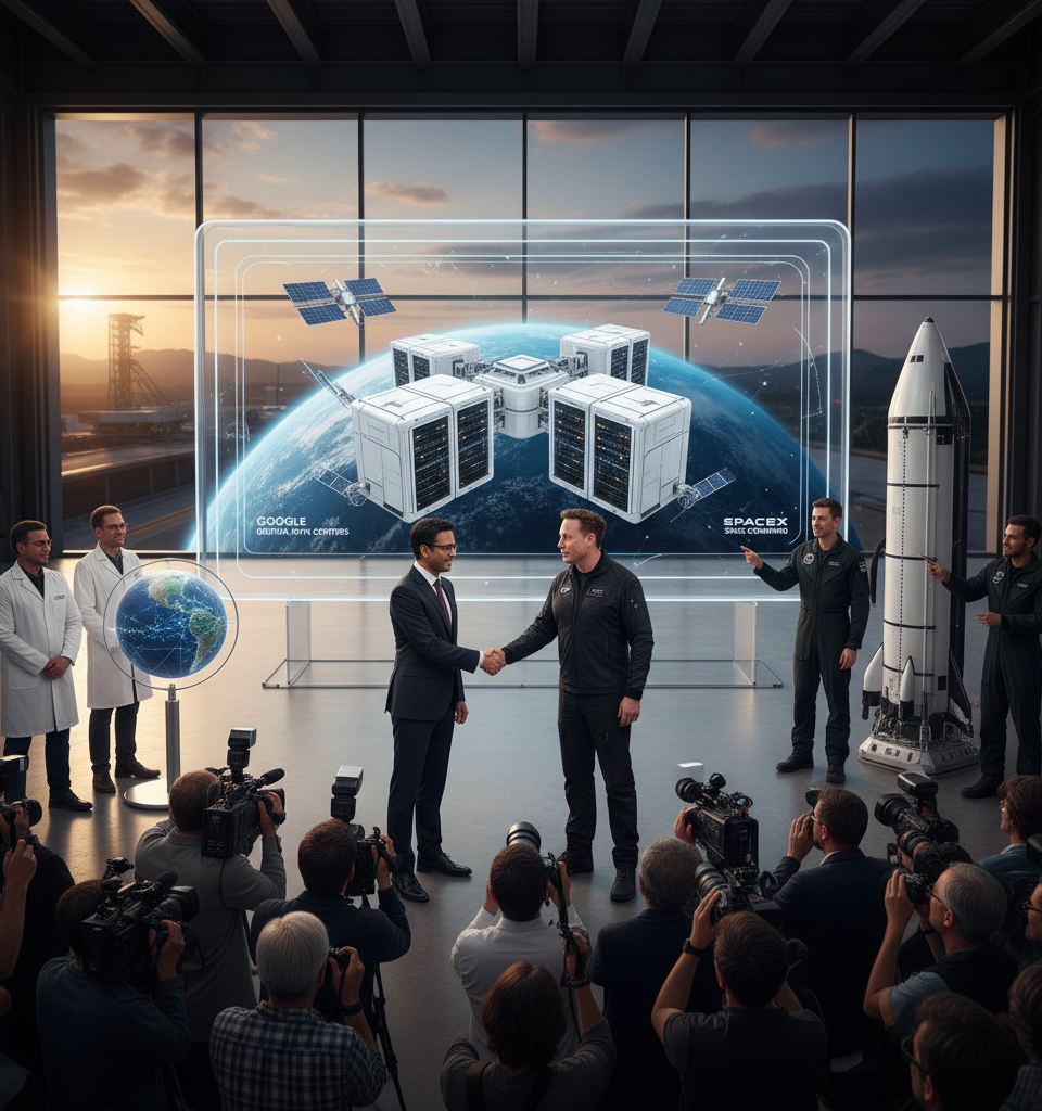 Google and SpaceX Reportedly Partnering on Orbital Data Centers as Space Computing Heats Up — AI-generated illustration