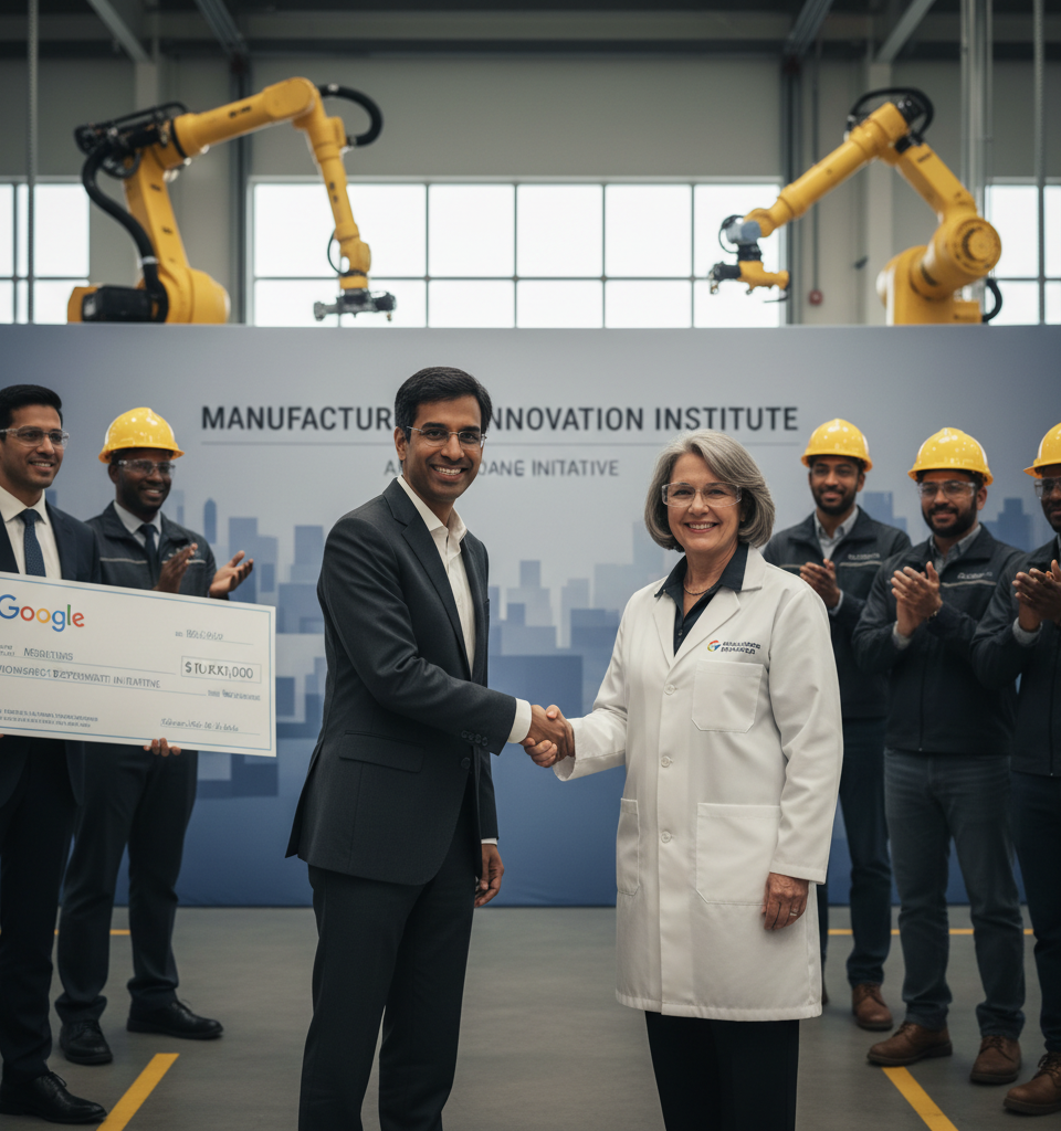 Google Commits $10M to Manufacturing Institute for AI Workforce Development — AI-generated illustration