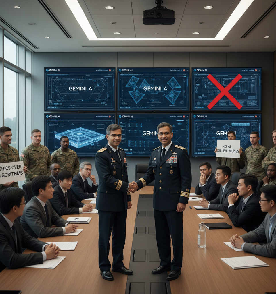 Google Deepens Pentagon AI Ties Amidst Internal Dissent, Exits Drone Swarm Contest — AI-generated illustration