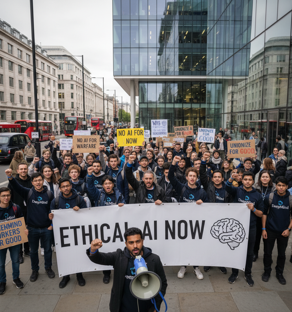 Google DeepMind Workers Vote to Unionize Amidst AI Military Concerns — AI-generated illustration