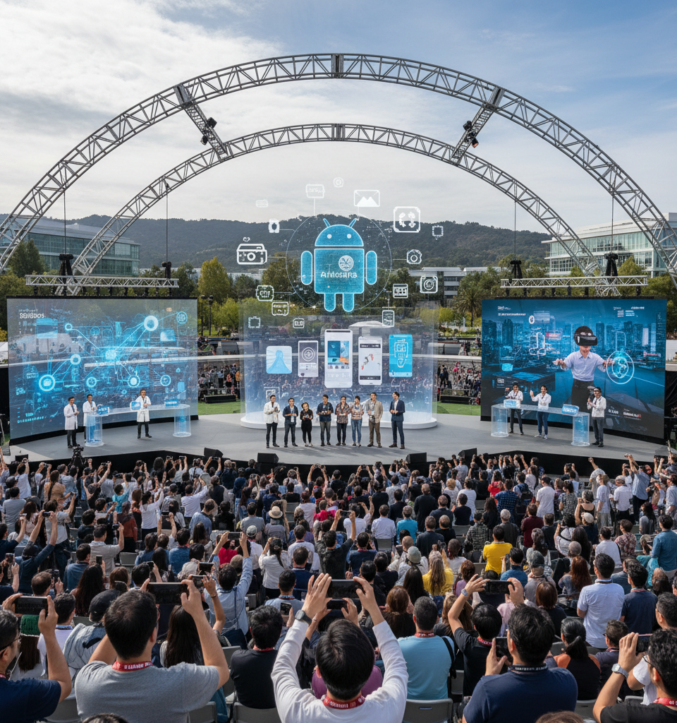 Google I/O 2026: Anticipating Major Announcements in AI, Android, and XR from Mountain View — AI-generated illustration