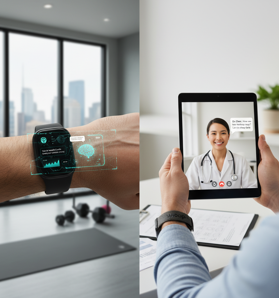 Google's AI Health Coach Challenges Whoop's Human Touch in Wearable Wellness Market — AI-generated illustration