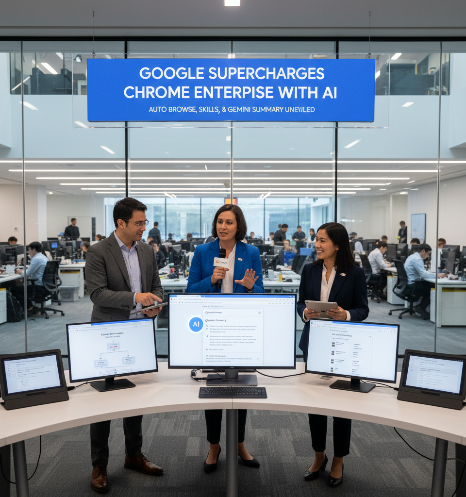 Google Supercharges Chrome Enterprise with AI: Auto Browse, Skills, and Gemini Summary Unveiled — AI-generated illustration