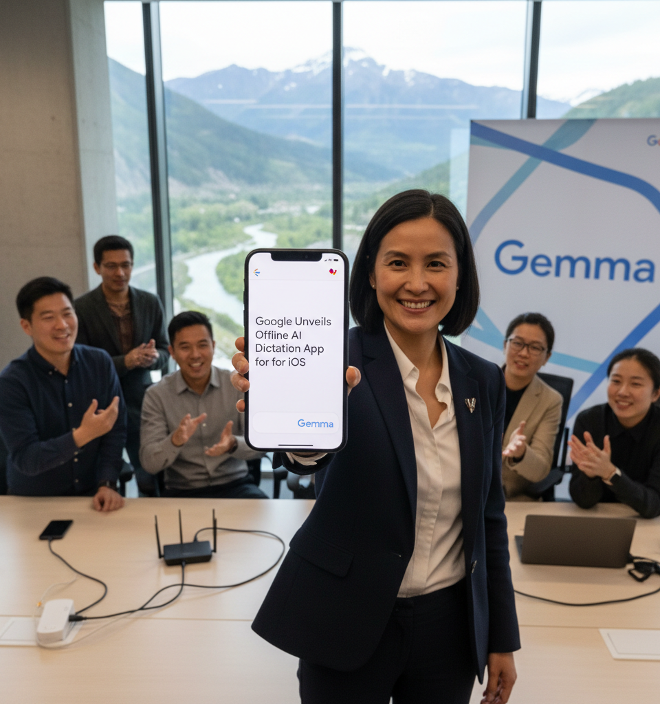 Google Unveils Offline AI Dictation App for iOS, Challenges Market Leaders with Gemma Models — AI-generated illustration