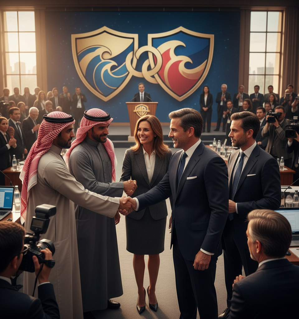 Gulf Funds Poised to Fuel Paramount's $81 Billion Warner Bros. Bid — AI-generated illustration