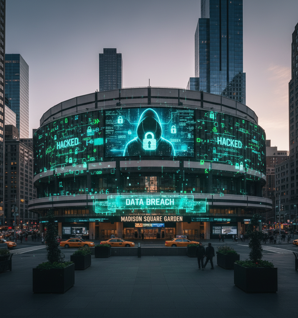 Hackers Claim Madison Square Garden Data Breach Amidst Broader Digital Security Concerns — AI-generated illustration