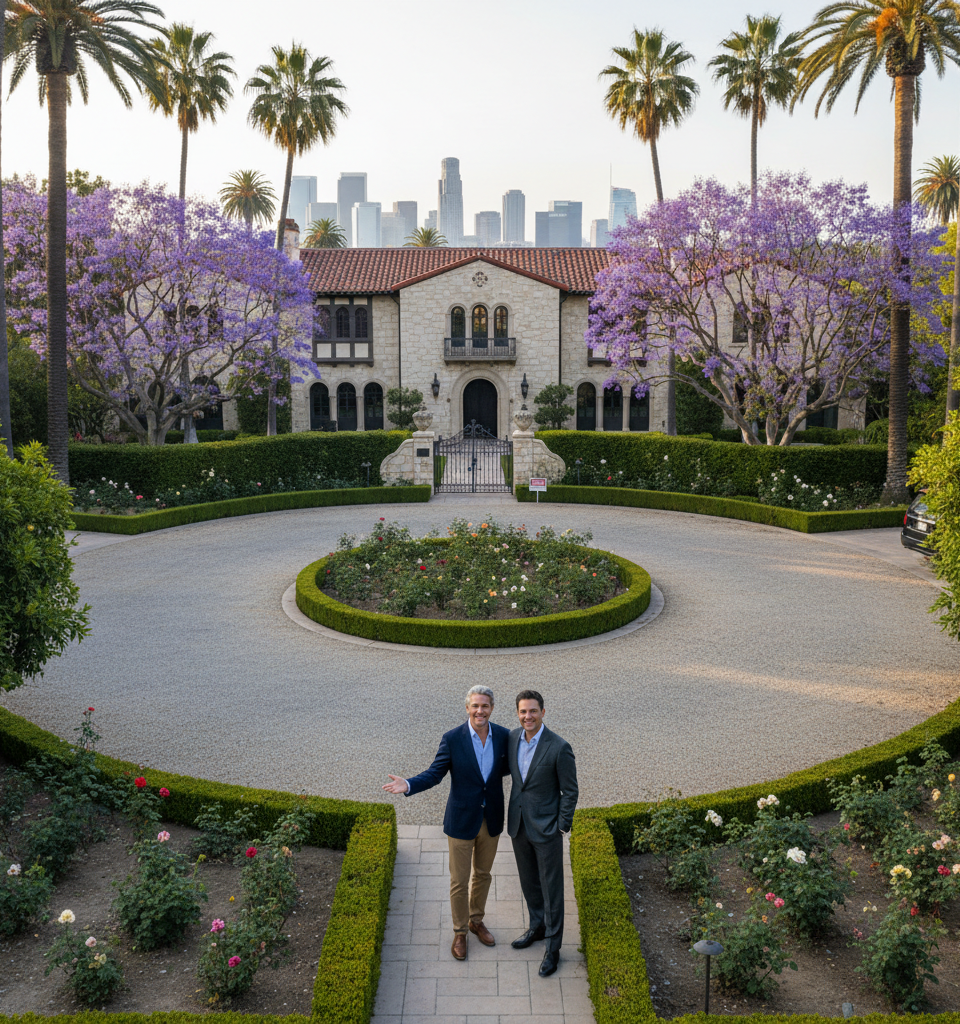 Hancock Park Estate of L.A. Power Couple Mike Rose and Ruben Rodriguez Listed for $16.5 Million — AI-generated illustration