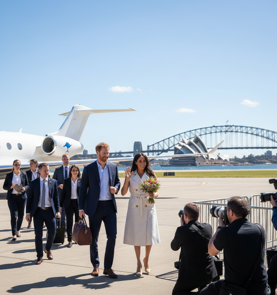 Harry and Meghan arrive in Australia for four-day tour — AI-generated illustration