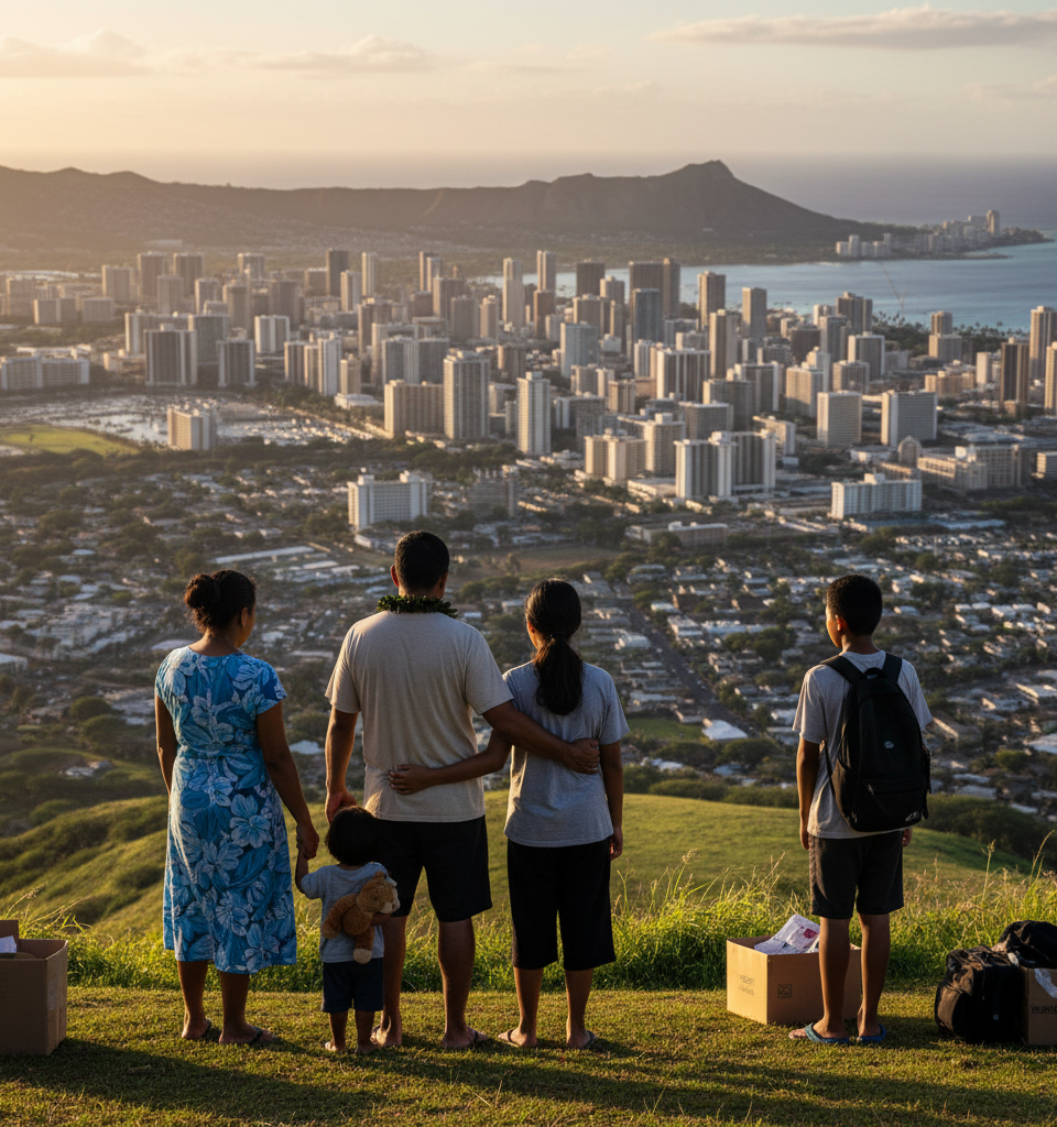 Hawaii's Exodus: Soaring Housing Costs Force Native Families Out of Paradise — AI-generated illustration