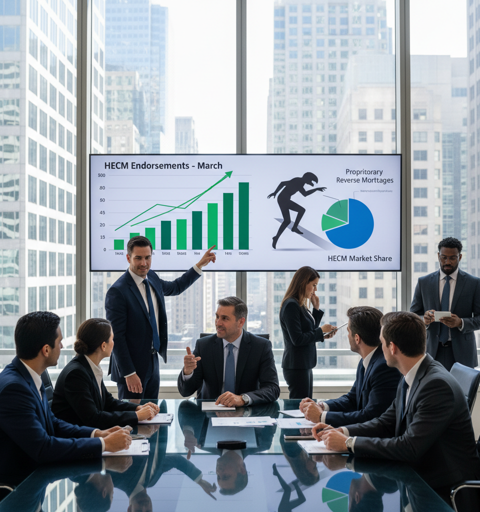 HECM Endorsements Surge in March, but Proprietary Reverse Mortgages Threaten Market Share — AI-generated illustration