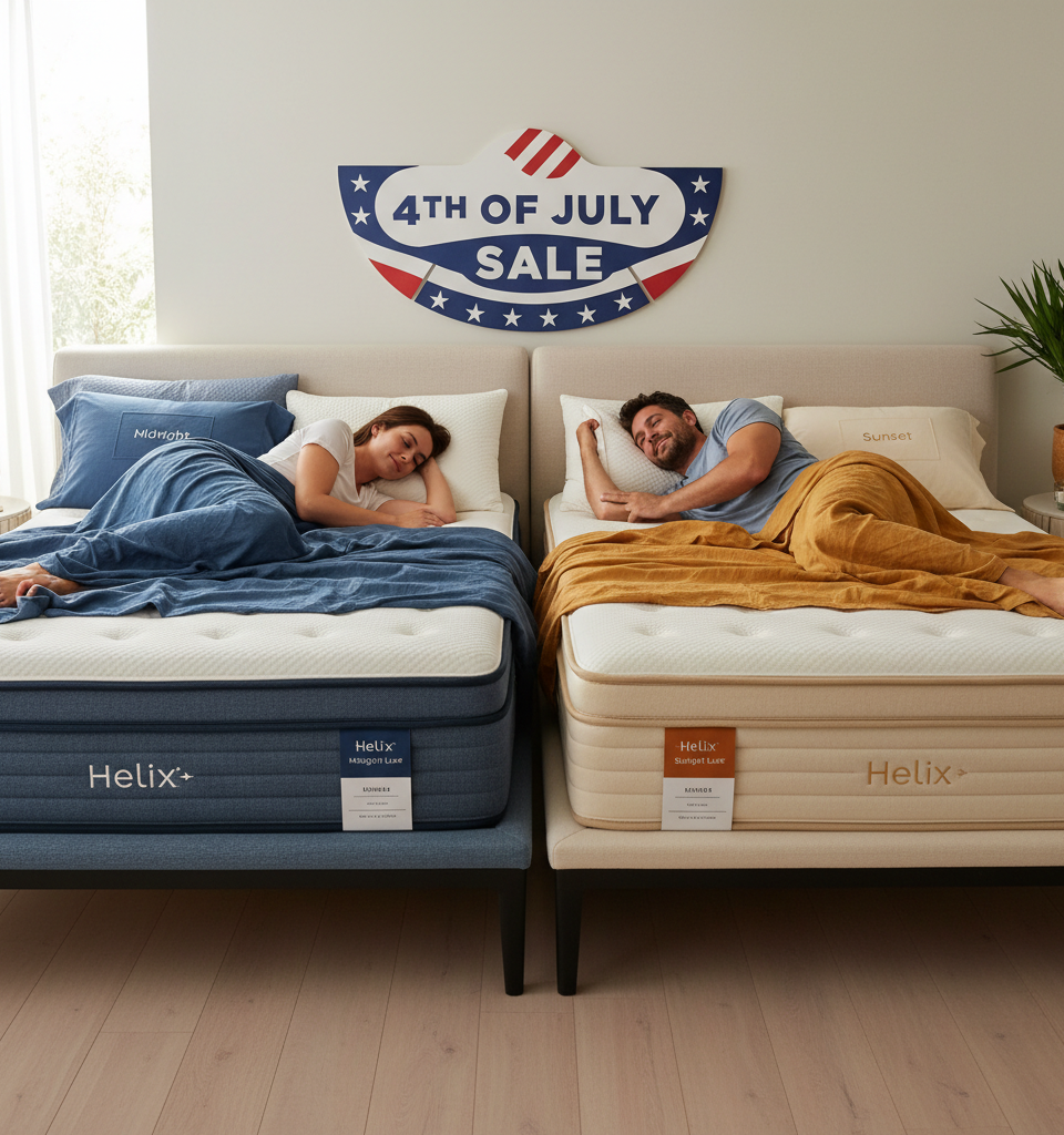 Helix Mattress Sales: Choosing Between Midnight Luxe and Sunset Luxe for Side Sleepers — AI-generated illustration