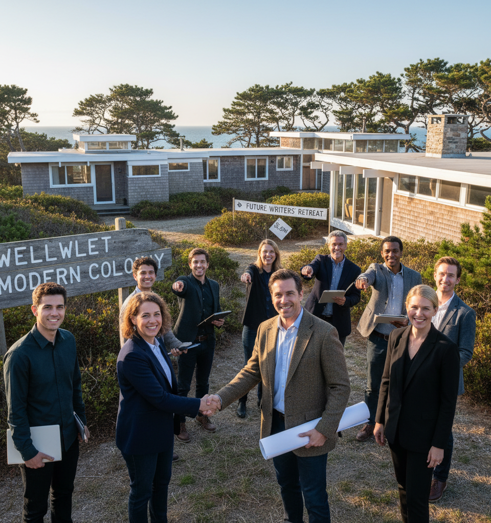 Historic Wellfleet Midcentury Modern Colony Acquired for $3.6M, Set for Writers' Retreat Transformation — AI-generated illustration