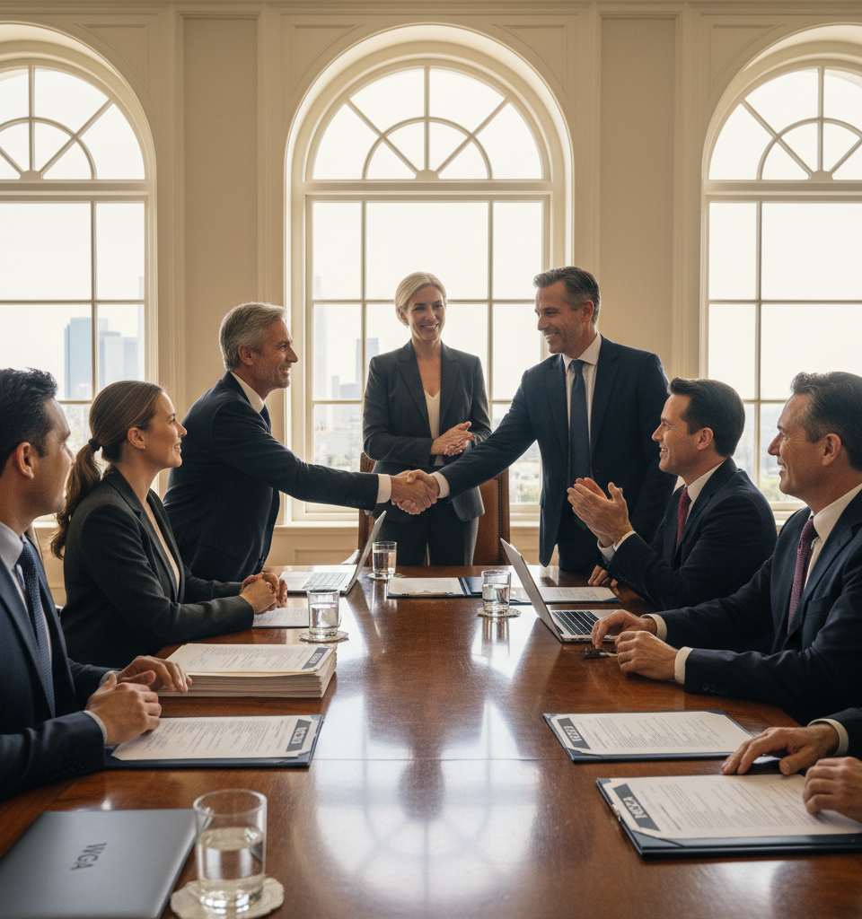 Hollywood Screenwriters Secure Landmark Deal, Signaling Shift in Industry Labor Relations — AI-generated illustration
