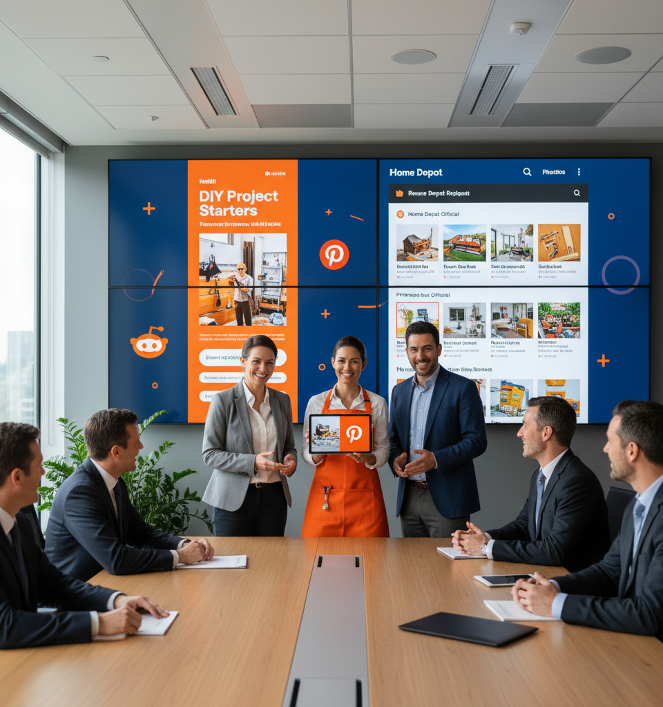 Home Depot Expands Retail Media Network to Reddit and Pinterest, Redefining Early-Funnel Engagement — AI-generated illustration