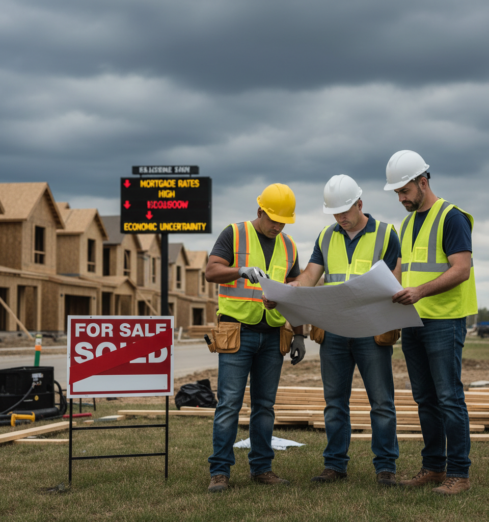 Homebuilder Confidence Dips Amidst Economic Headwinds and High Mortgage Rates — AI-generated illustration